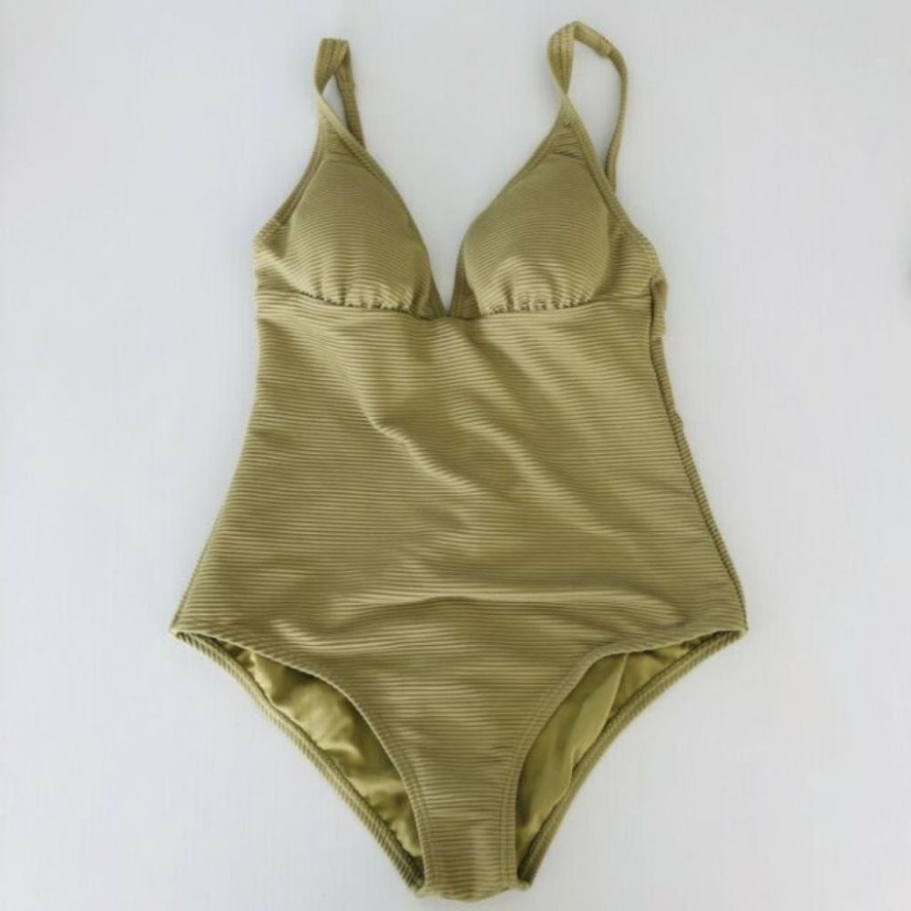 Billabong BNWT Plunge One piece Swimsuit Green Size 10 Removable Padding Swim - Picture 3 of 9